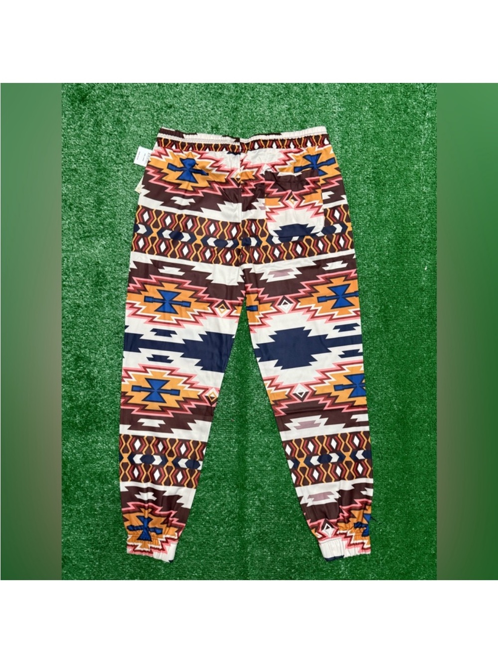 fresh Aztec-Pattern Joggers in Navy, Orange, Brown & Cream
